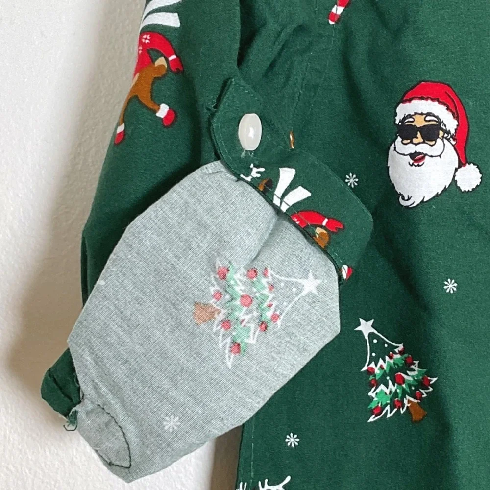 Denim & Flower Boys Green Christmas Print Button Up Shirt Size 4/5‎ NWT